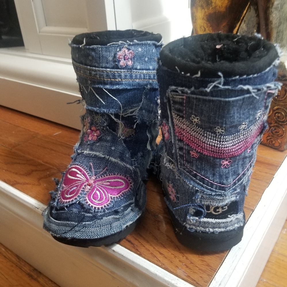 Custom girls denim butterfly ugg boots